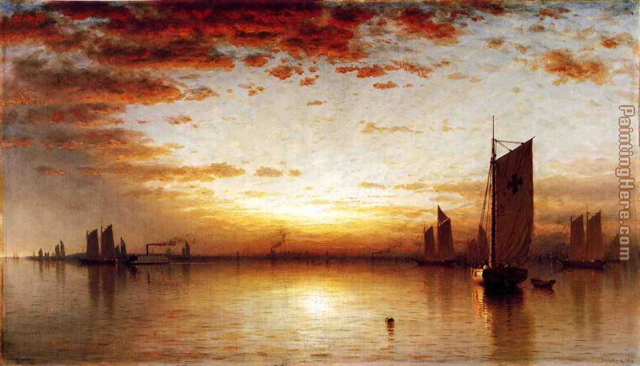 A Sunset, Bay of New York painting - Sanford Robinson Gifford A Sunset, Bay of New York art painting
